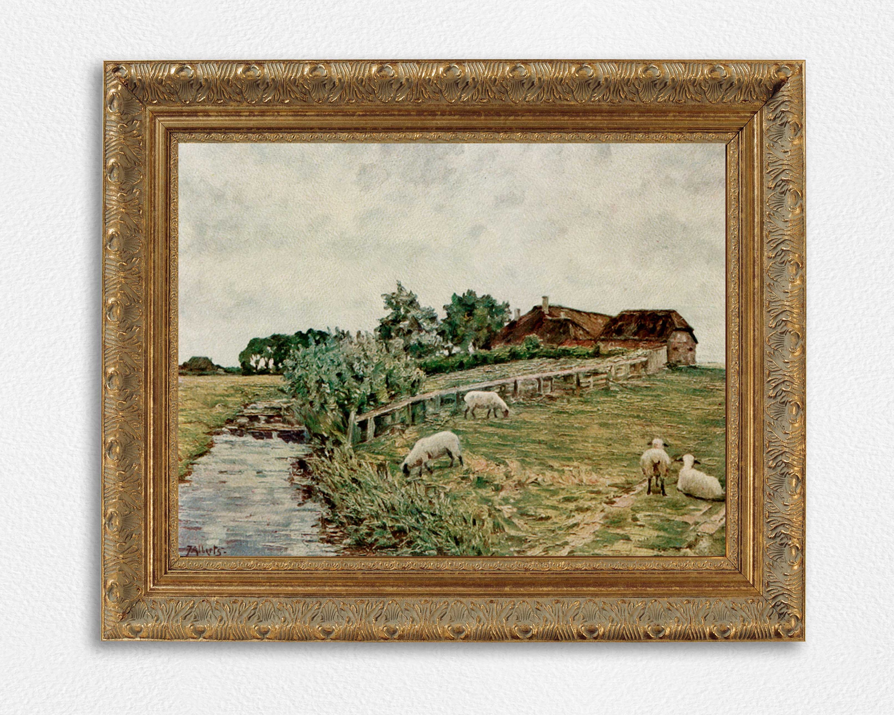 Vintage Sheep Painting, Farmhouse Landscape Print (digital Download) - Etsy
