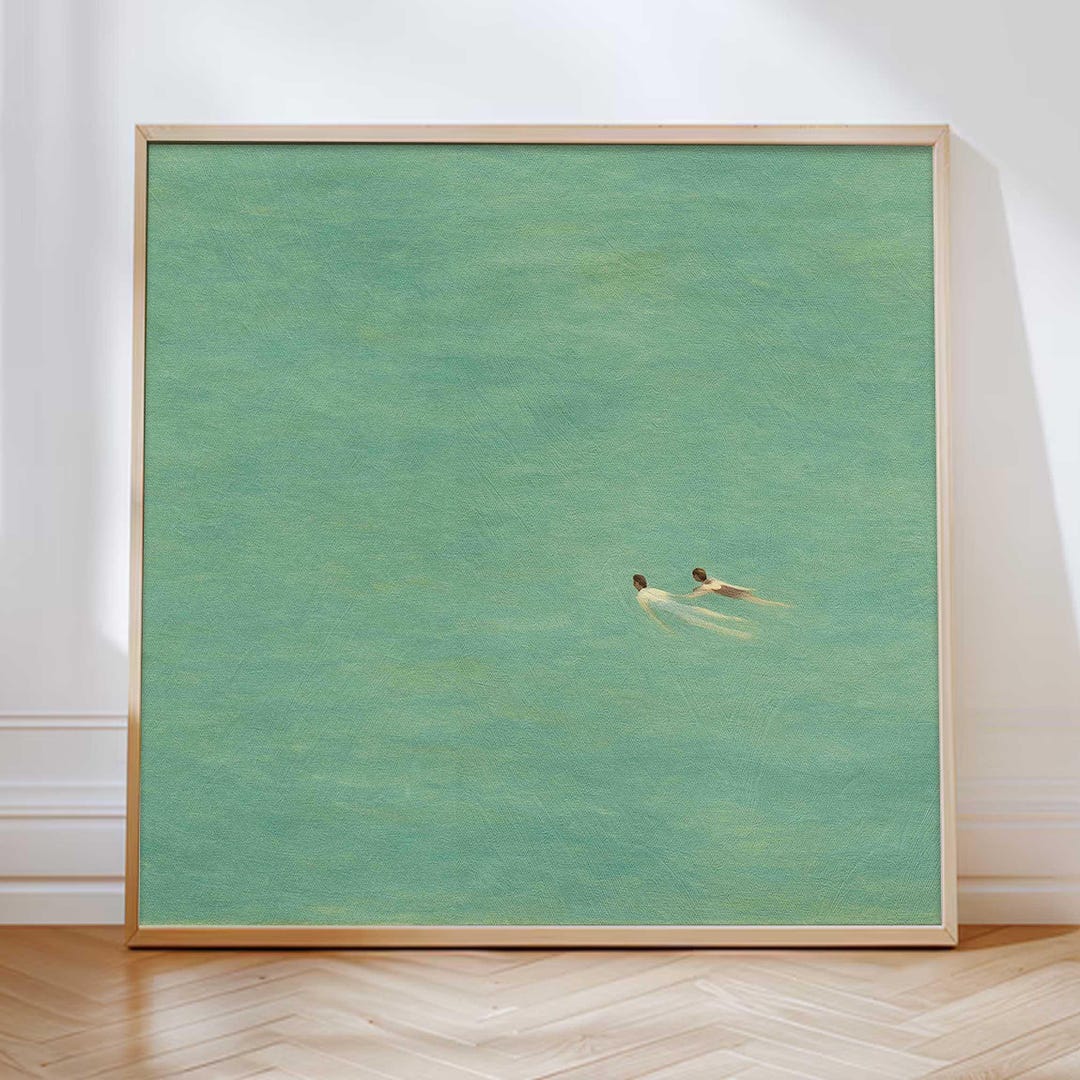 Green Abstract Swimmers Art Print: Minimalist Modern Decor (Digital Download 24"x24")