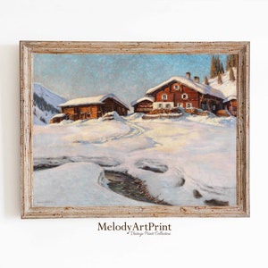 Winter Village Printable Wall Art, Winter Art Print, Vintage Christmas Wall Prints, Snow Home Decor, Snowy Winter Artwork Digital Print