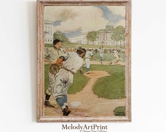 Baseball Print, Vintage Prints, Vintage Sports Poster, Baseball Fan Gift, Vintage Baseball Art, Downloadable Printable, Bat, Glove, Ball