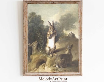 Vintage Rabbit Painting: Farmhouse Nursery Wall Art (Instant Download)