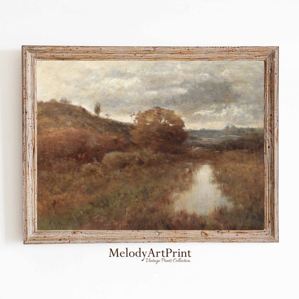 Autumn Vintage Wall Art | Pond Painting Print | Lake Fine Art Vintage Landscape Wall Art | Fall PRINTABLE Digital Art