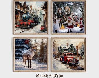 Vintage Christmas Prints Set, Winter Farmhouse Decor (Digital Download)
