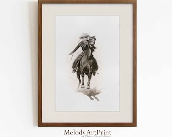 Vintage Cowboy Horse Rider Art Print: Western Decor (Digital Download)