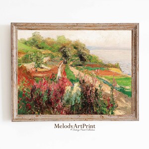 Vintage Wildflower Field Landscape Print | Printable Flower Art | Coastal Vintage Wall Art | Printable Wall Art Print | Digital Download