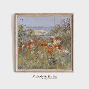 Square Printable Wildflowers by the Sea Digital Download, Spring Floral Artwork, Country Cottage Art, Vintage Farmhouse Decor, Field Print