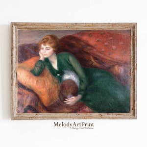 Woman Reading Portrait Vintage Painting, Antique Oil Painting, Bedroom Wall Decor, Woman Reading Art Print, Moody Printable Art