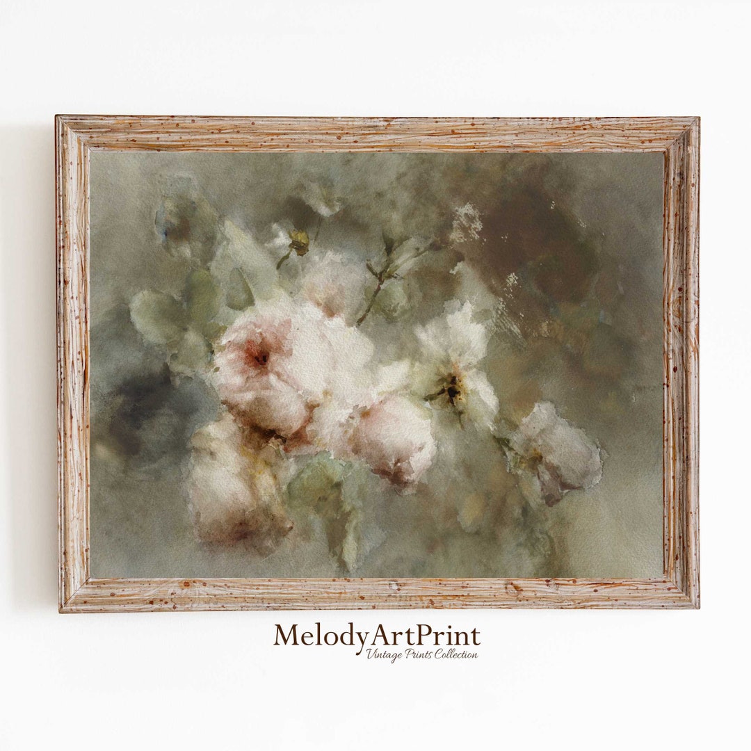 Vintage Pink Rose Painting, Elegant Floral Still Life (digital Download ...