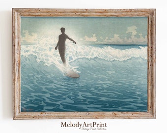 Vintage Hawaii Surf Poster, Retro Beach Art (Digital Download)