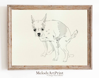 Vintage Dog Illustration Art Print, Funny Bathroom Decor (Digital Download)