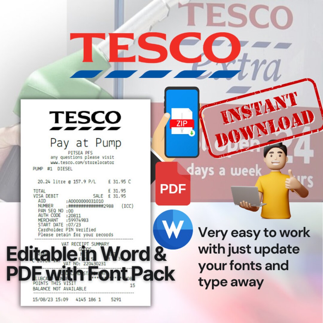 Tesco Fuel Pump Thermal Receipt Template Etsy