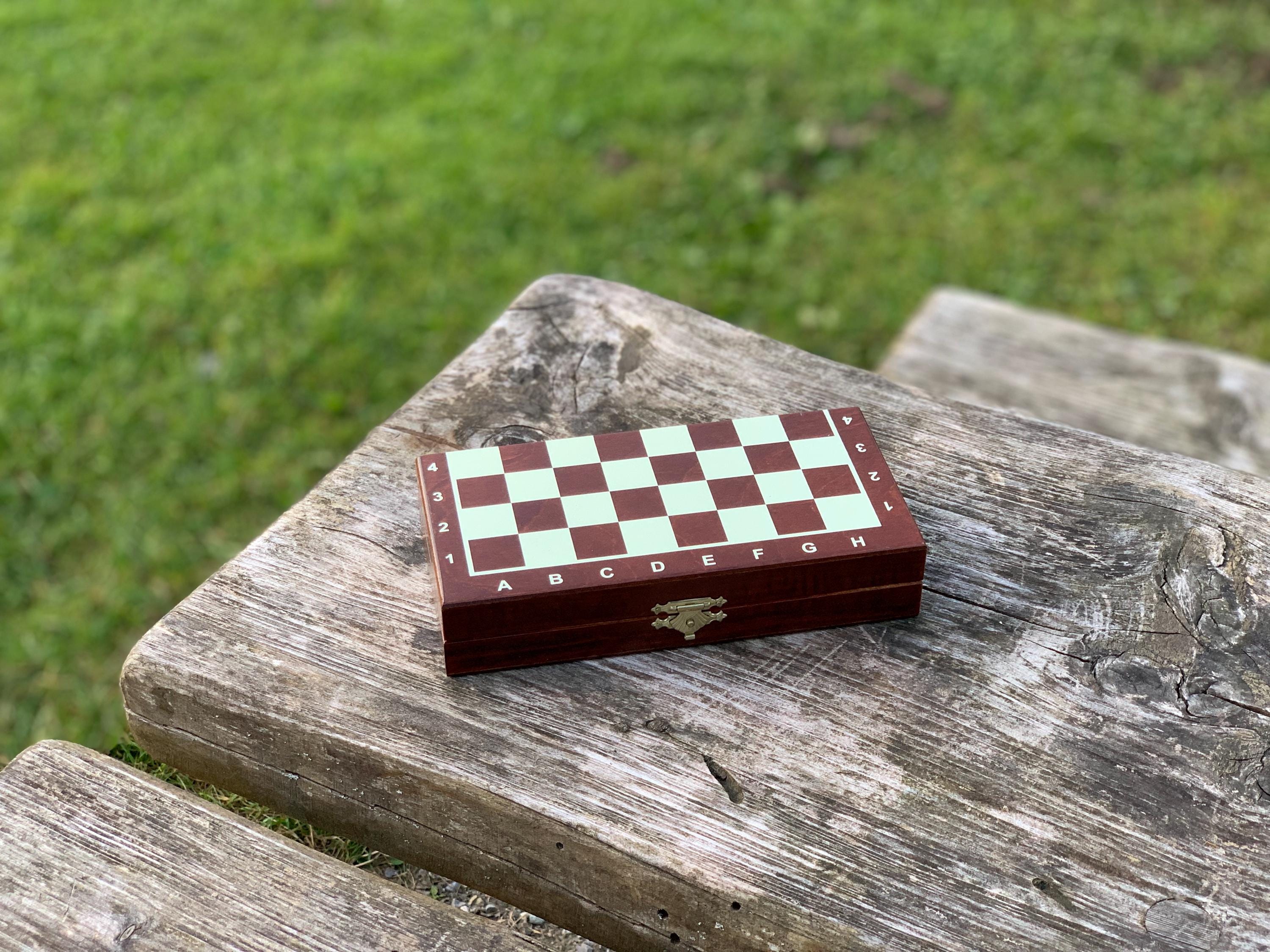 Chessboard 7.8" (20cm) Gift for him Magnetic mini chess set Travel chess Magnetic wooden chess set Housewarming gift for board game lovers