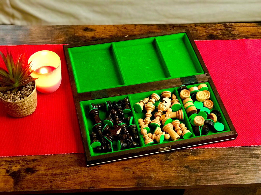 Wooden Chess and Checkers Chess Board Game Gifts Idea for Him, Friends