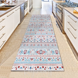 Abstrakter Tribal Teppich Läufer, Boho Küchen Teppich Läufer, Geometrisches Ethnische Muster Fliesen Matte, Küche Teppich Dekor