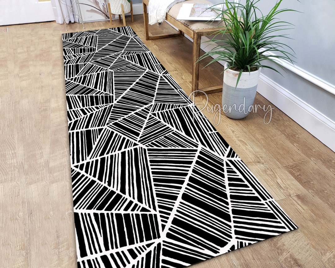 Black and White Geometric Runner Rug for Kitchen, Hallway, Entryway, Nonslip Entrance Carpet ...