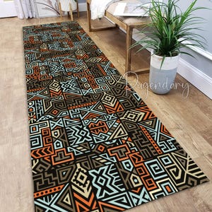 Tribal Aztec Runner Rug, Geometric Kitchen Runner Rug, Custom Size Boho Carpet for Hallway, African Home Decor, Traditional Gift for Her