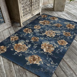 Rose Pattern Rug, Retro Style Modern Carpet, Rustic Home Decor, Floral Printed Rug image 1