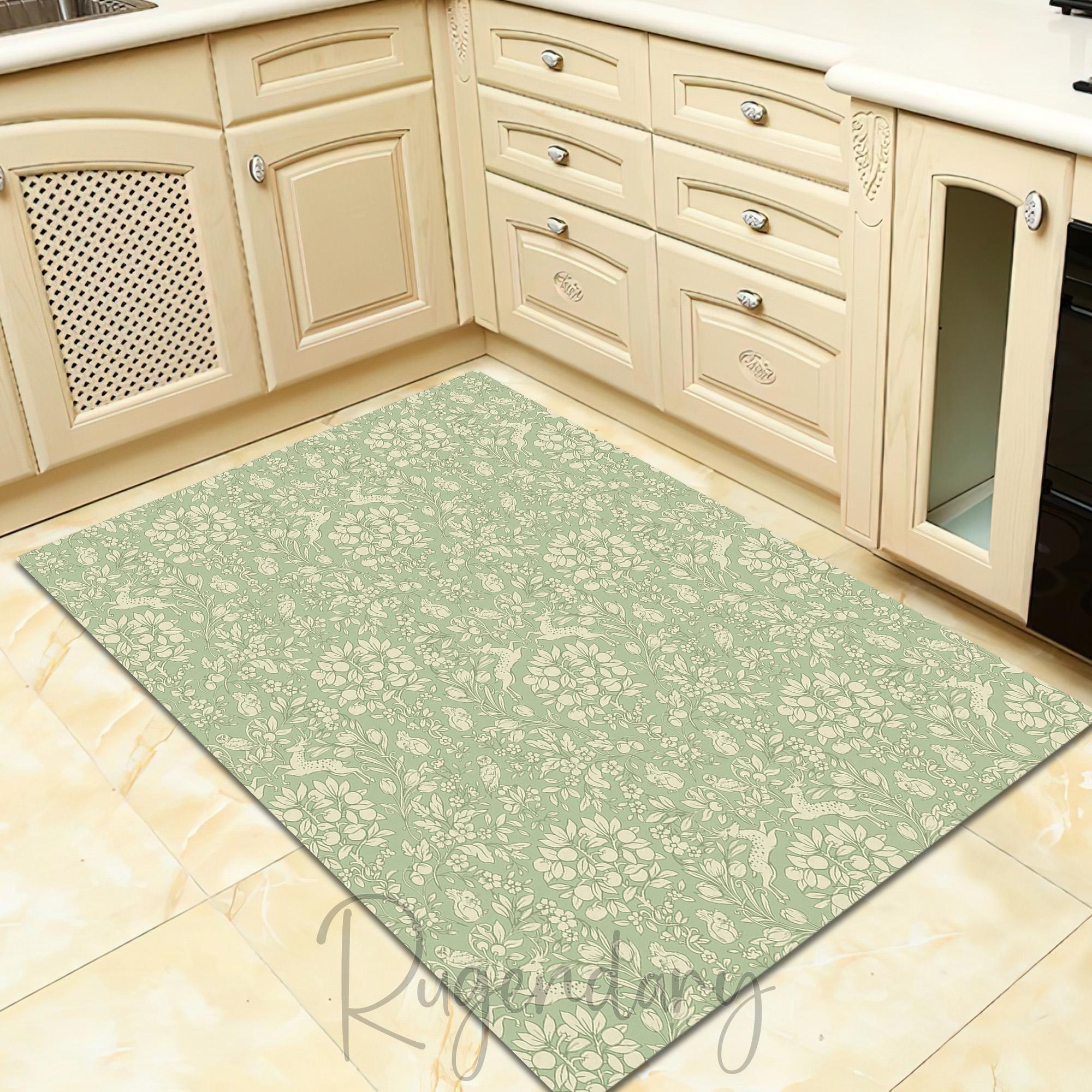 Woodland Rug, Nature Carpet, Deer and Owl Pattern Mat, Botanical Floral Rug