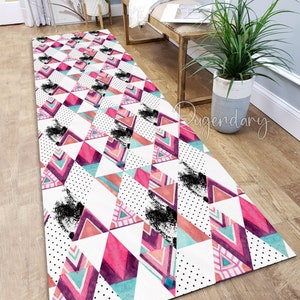Colorful Geometric Runner Rug, Decorative Kitchen Carpet, Contemporary Line Art Rug, Nonslip Soft Runner Rug for Hallway, Entryway, Corridor