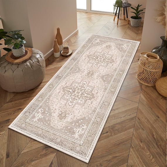 Neutral Läufer Beige Boho Flur Teppich