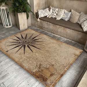 Alfombra con mapa militar, estilo retro, tapete de oficina, decoración con brújula