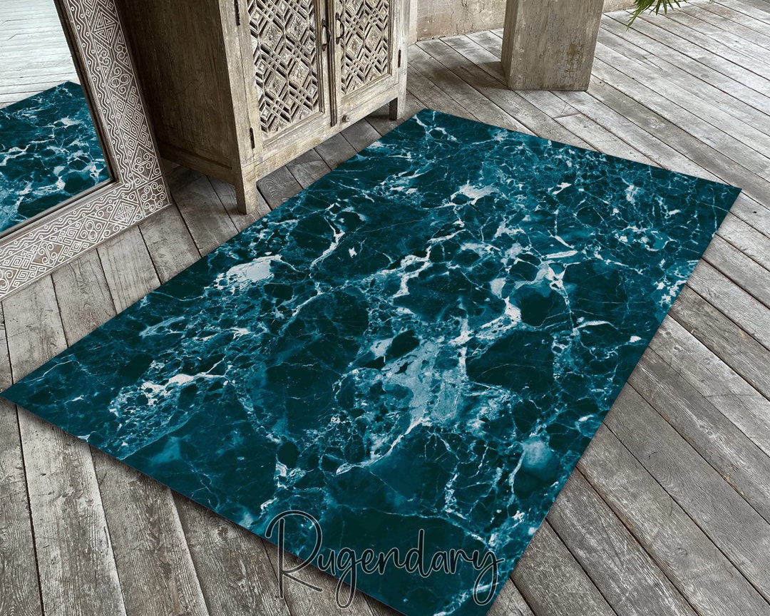 Blue Marble Rug Pattern Marble Pattern Rug, Blue and White Modern Carpet, Living Room Mat, Art ...
