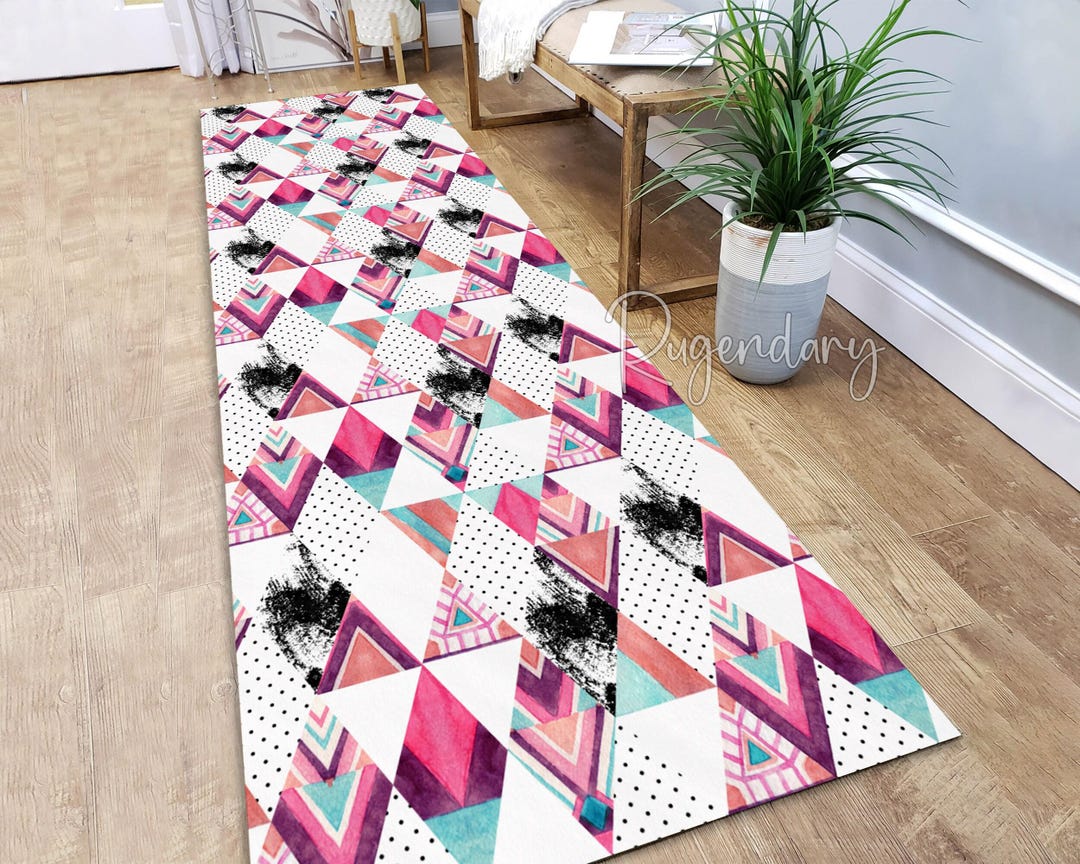Geometric Runner Rug: Colorful Line Art, Nonslip Kitchen Carpet - Etsy