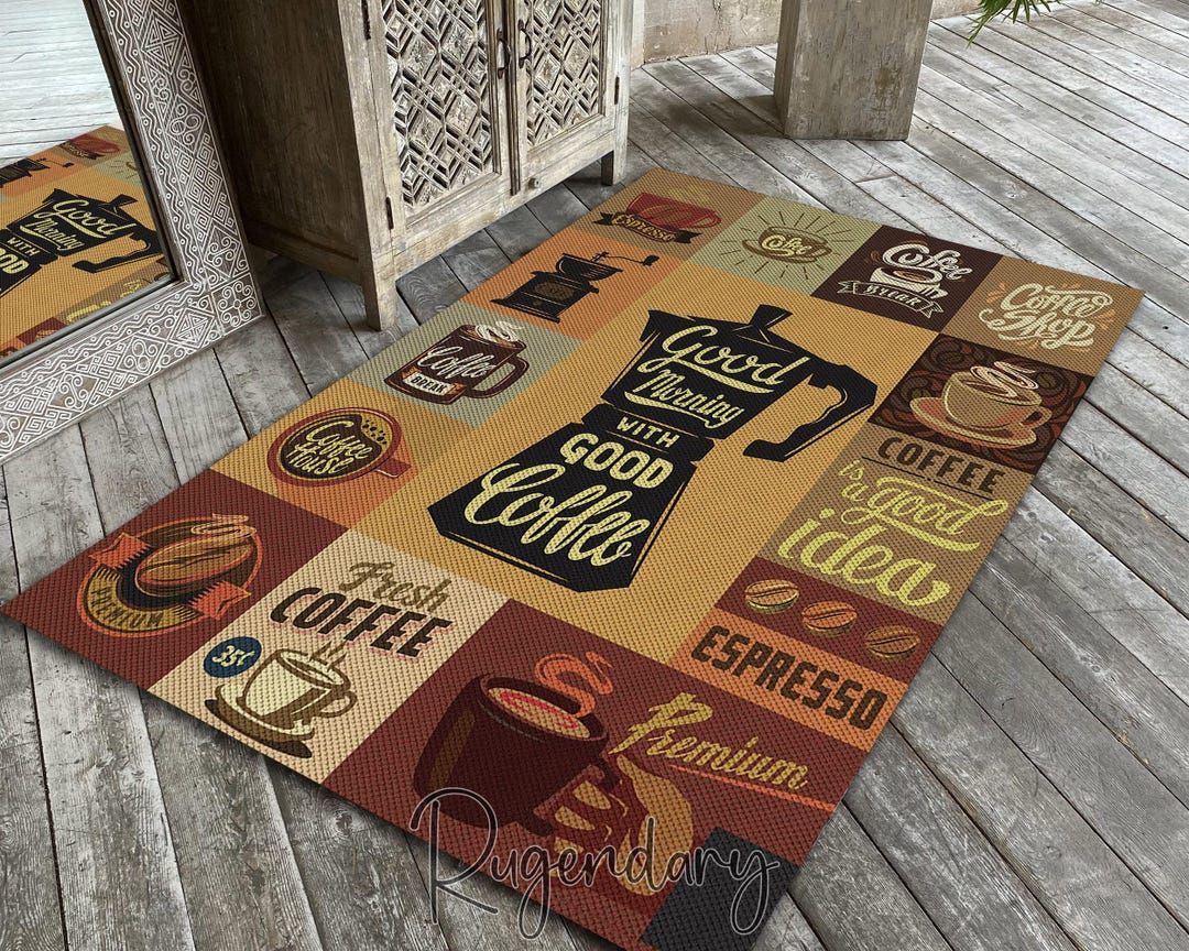 Coffee Room Rug Coffee Themed Rug, Retro Style Kitchen Carpet, Bar Mat, Drink Printed ...