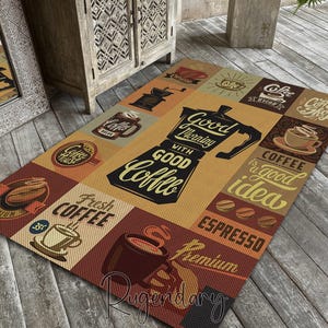 Teppich mit Kaffeemotiv, Küchenteppich im Retro-Stil, Barmatte, Dekoration mit Getränkeaufdruck