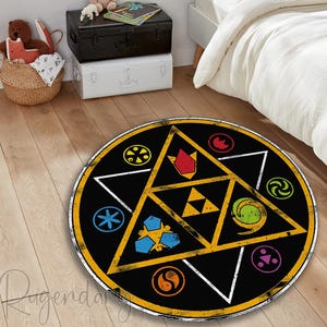 Legend of Zelda Rug, Round Zelda Symbols Rug, Zelda Gaming Mat, Gamer Room Carpet, Gift for a Gamer