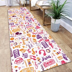 Music Symbols Rug, Hallway Runner Rug, Music Room Home Theater Carpet, Custom Size Long Carpet, 2x8 ft Nonslip Rug, Teen Kitchen Runner Rug