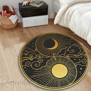 Sun and Crescent Moon Rug, Yin Yang Carpet, Meditation Mat, Nonslip Washable Floor Area Rug for Kitchen, Living Room, Bedroom, Home Decor