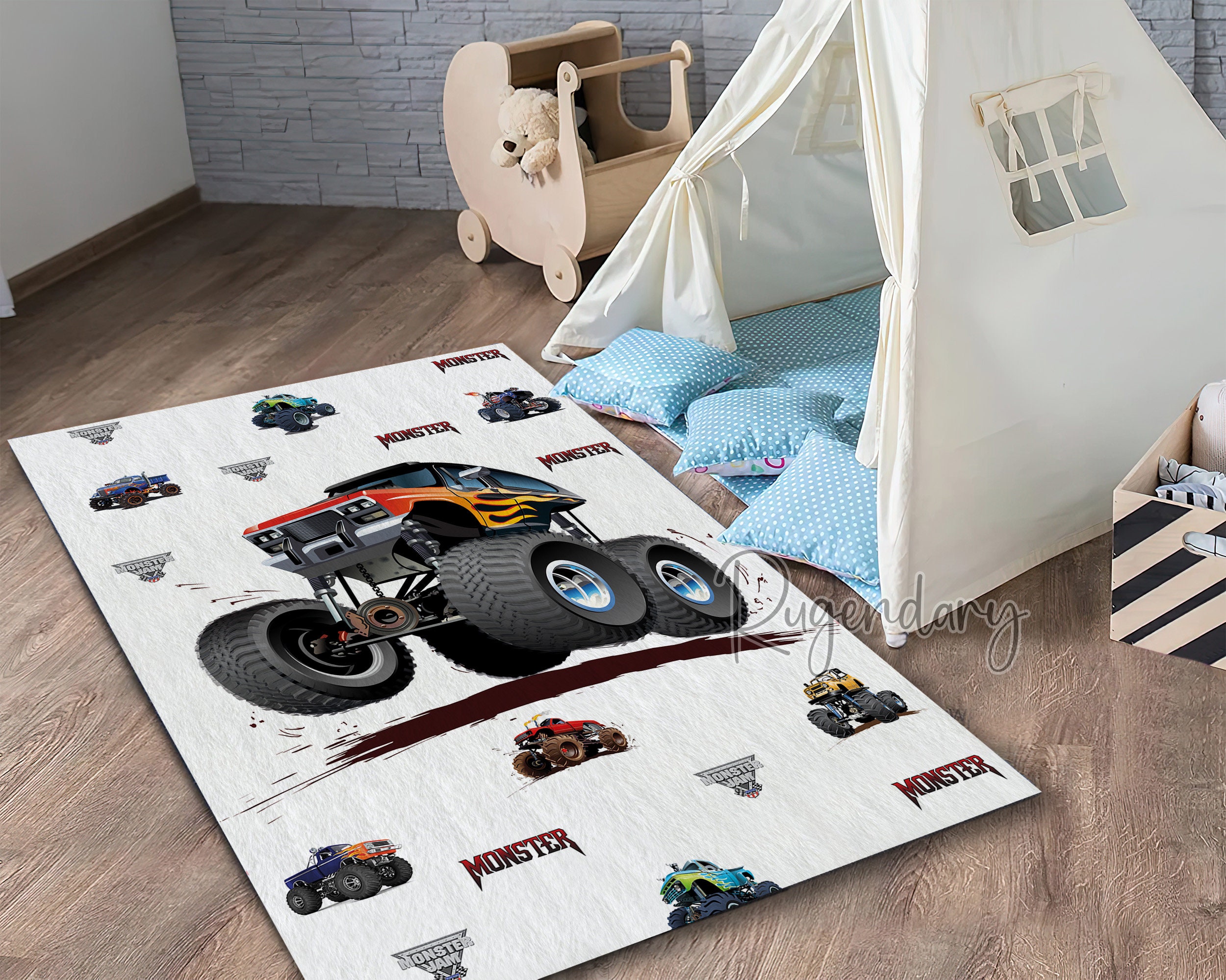 Monster Truck Themed Cool Boy Room Rug Ultra Soft Modern - Etsy