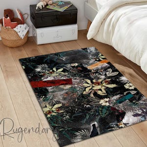Retro Style Floral Rug, Abstract Carpet, Living Room Mat, Leaf Decor, Flowers Rug image 3