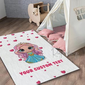 Cute Princess Themed Custom Nursery Rug, Sweet Girl Print Kids Room Carpet, Personalized Soft Playmat, Baby Girl Room Decor