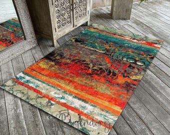 Colorful Patchwork Rug, Authentic Carpet, Bohemian Mat, Rustic Rug, Living Room Decor
