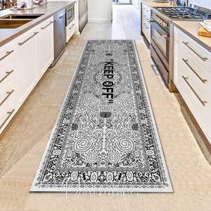 Black and White Keep Off Runner Rug, Cool Rug for Men’s Bedroom, Sneaker Mat, Keep Off Carpet, Wet Grass Area Mat, 2x6 Feet Runner Rug