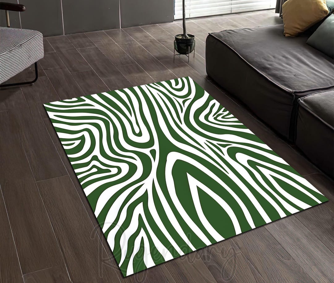 Green Zebra Motif Rug, Animal Decor, Living Room Mat, Modern Carpet - Etsy