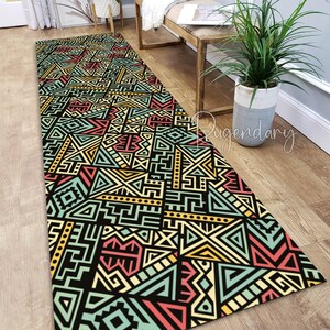Geometric Aztec Runner Rug: Modern Hallway Carpet, Anti-Allergenic