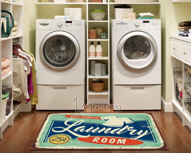 Retro Laundry Room Rug: Non-Slip, Machine Washable Soft Mat image 2