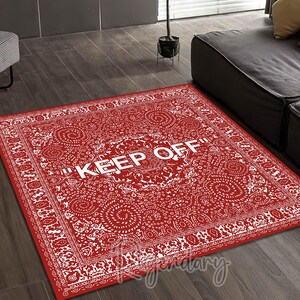 Square Shape Red Keep Off Rug, Keep Off Carpet, Cool Living Room Rug, Modern Bedroom Rug, Nonslip Square Rug, Red and White Sneaker Mat