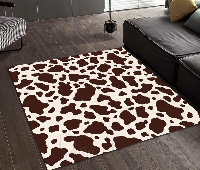 Cow Print Rug, Black and White Area Animal Mat, Farmhouse Decor, Living ...