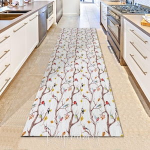 Birds Pattern Runner Rug: Nonslip Washable Entryway Carpet