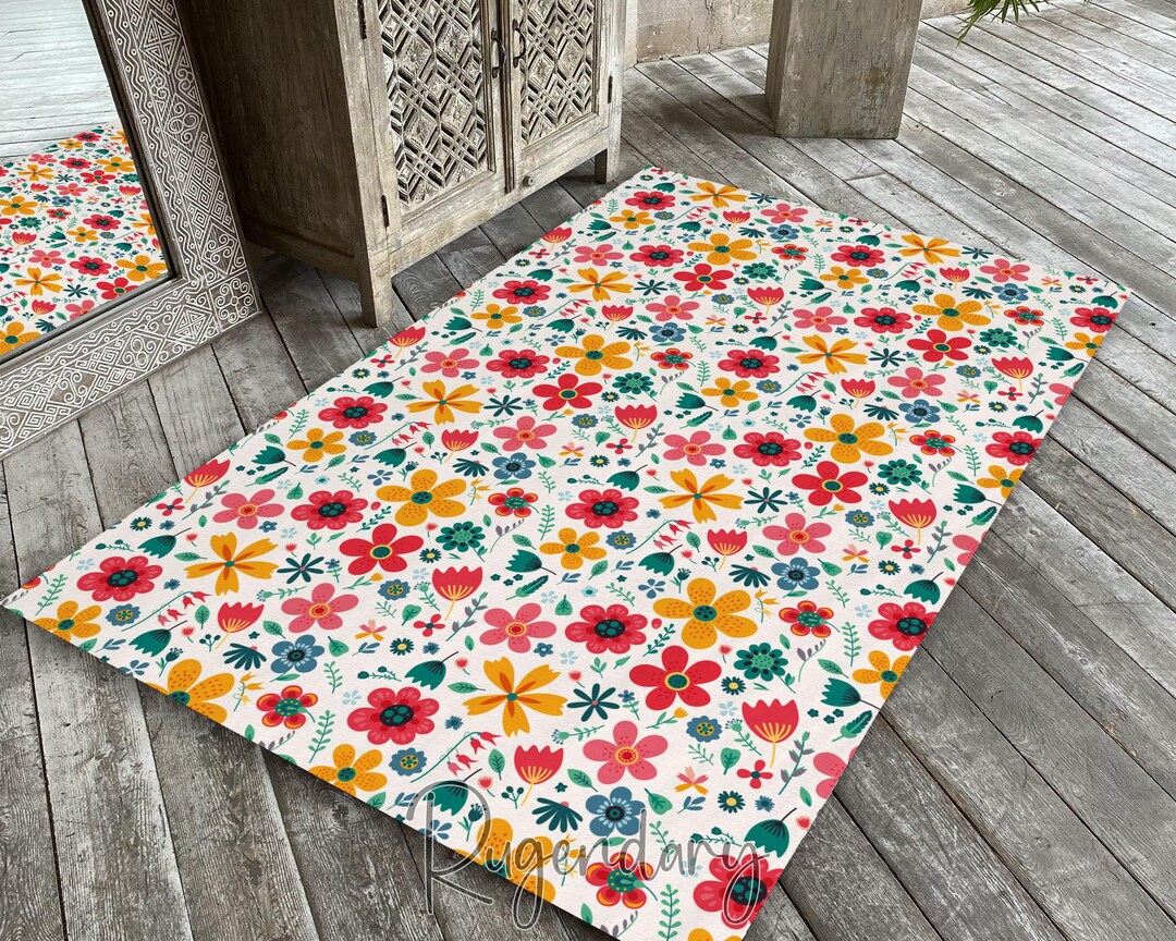 Floral Pattern Rug: Nonslip Soft Area Mat for Living Room - Etsy