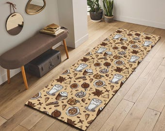 Coffee Themed Kitchen Runner Rug: Modern Dining Room Carpet