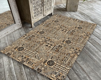 Hawaiian Motif Rug, Tribal Mat, Non-Slip Soft Carpet for Living Room, Kitchen, Tropical Home Decor
