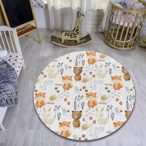 Tapis aquarelle animaux de la forêt : renard, tapis de chambre de bébé lapin image 3