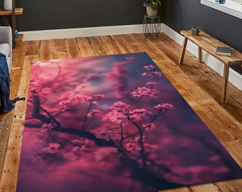 Japanese Cherry Blossom Rug Pink Sakura Floral Pattern Carpet for Zen Home Living Room Decor