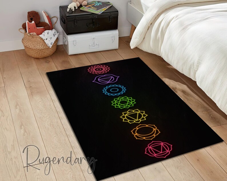 7 Chakras Symbol Rug, Meditation Rug, Chakra Decor, Bedroom Carpet ...