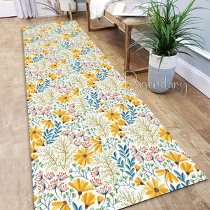 Spring Floral Runner Rug, Decorative Kitchen Carpet, Custom Size Runner Rug for Hallway, Boho Carpet, 2x6ft, 2x8ft